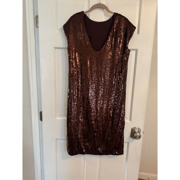 NWT Anthropologie Maeve Kara Sequin Shift Dress, Burgundy/Brown, Small - Picture 1 of 7